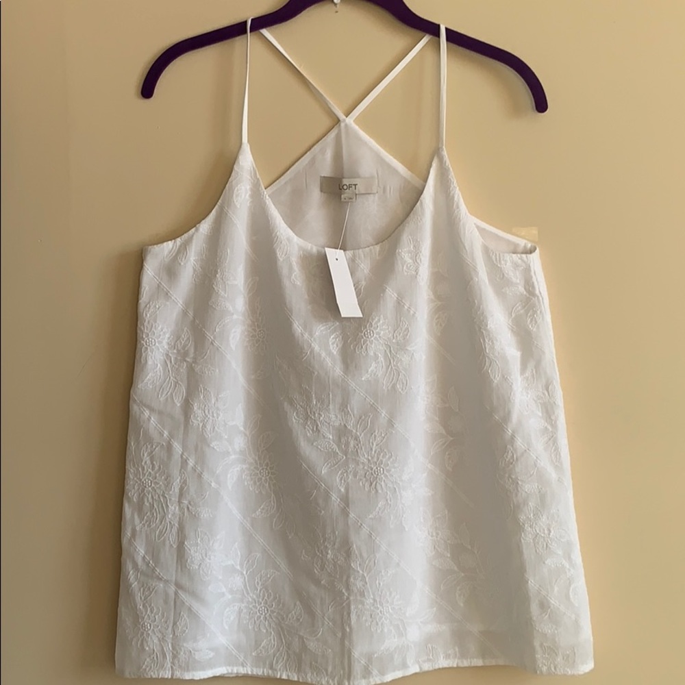 NWT! Loft inner embroidered white blouse - small